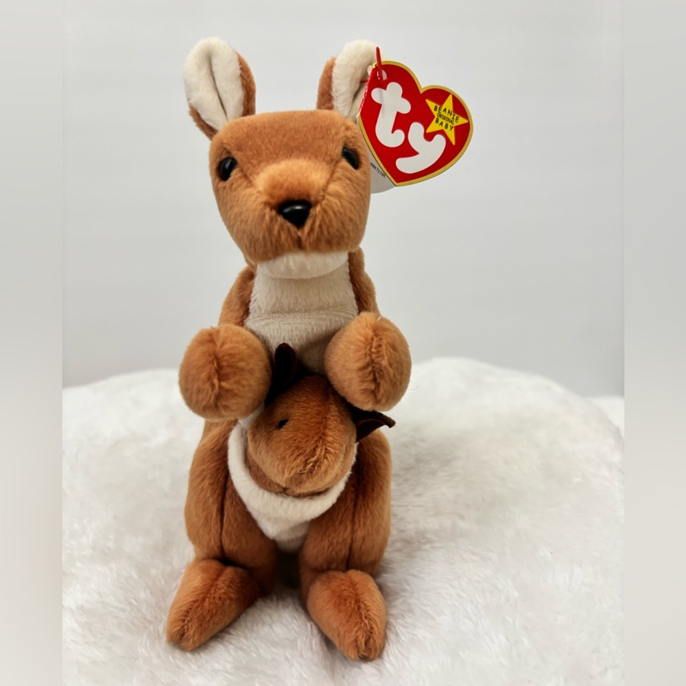 Ty Beanie Baby Plush Kangaroo with Joey - Brown and Cream NWT